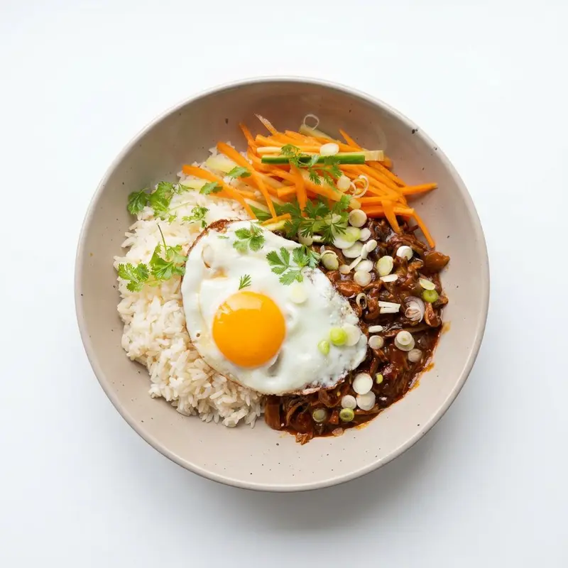 Slow Cooker Korean BBQ Beef with Rice and Fried Egg